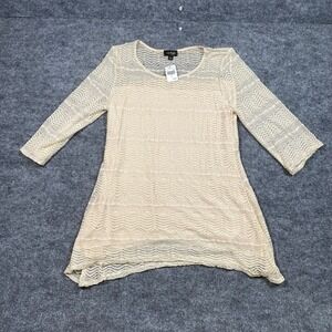 Cal Style USA Womens Tr Stripe Lace Tee Cream 3/4 Sleeve Scoop Neck L D8082B NWT